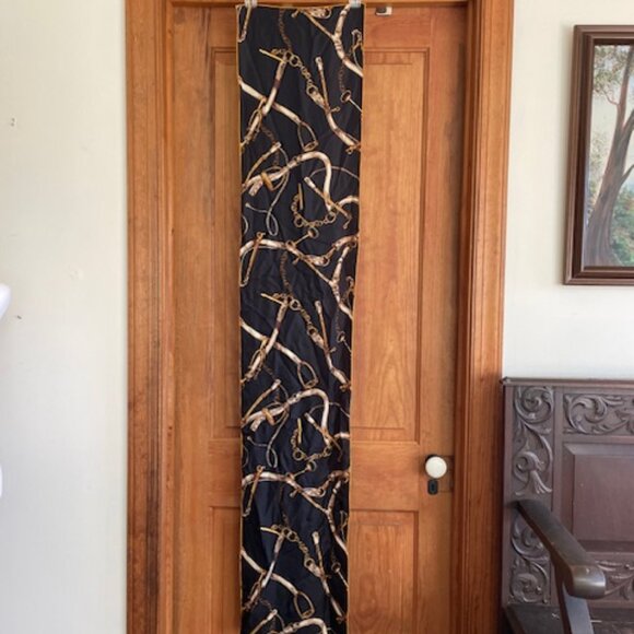 TALBOTS Vintage Silk Scarf Equestrian Print Oblong Black, Brown, Gold - Picture 11 of 14